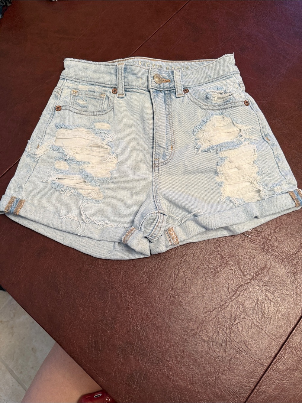 American Eagle Outfitters Light Blue Distressed Denim Shorts
